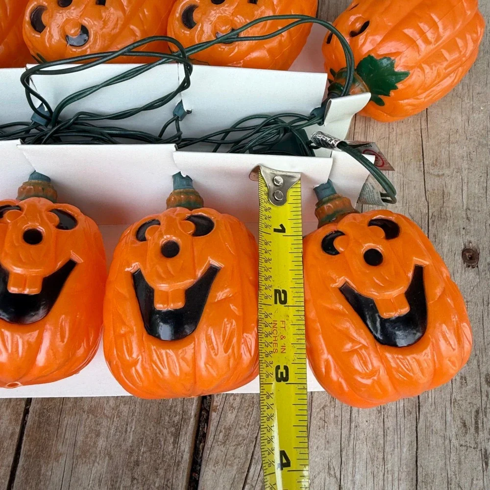 Vtg Seasonal Specialties Pumpkin Halloween String Lights Orange 10 Count